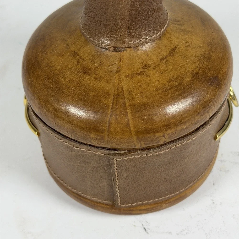 Vintage Leather Wrapped Decanter Equestrian Brass Bit Detail S-1